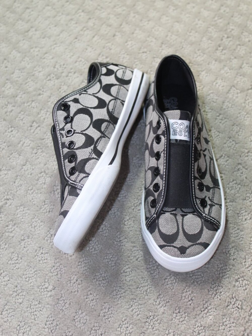 Coach Size 7 Black Grey Logo Slip On Sneakers